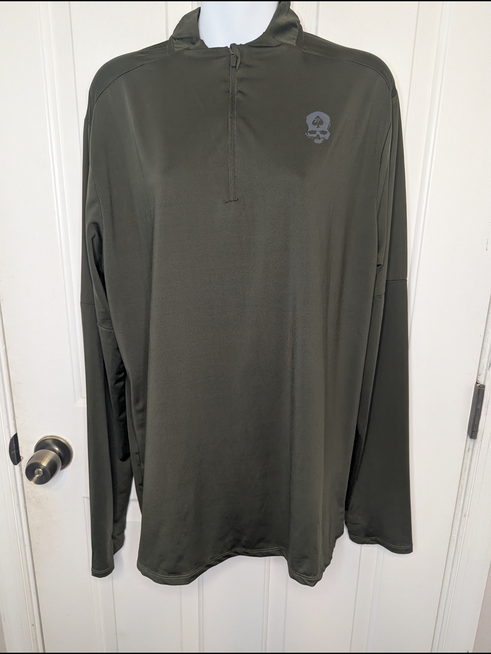 Zero Foxtrot PT 1/4 Zip Pullover Long Sleeve Tactical Mens L Dark Olive Skull